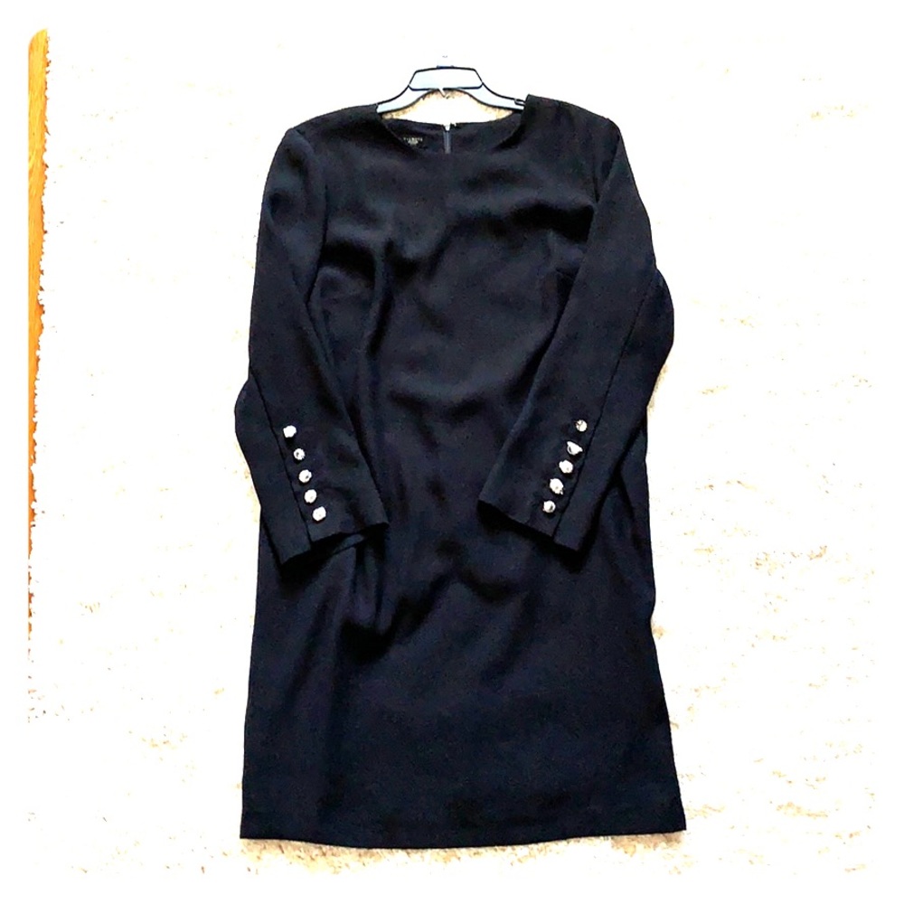 Talbots Woman black dress. Bold rhinestone detail.